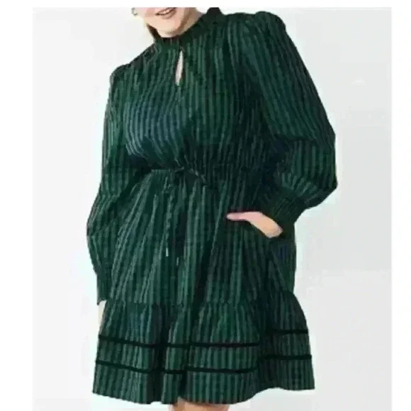 Draper James Green Black Plaid Long Puff Sleeve Dress Size 1X NWT - Picture 2 of 11